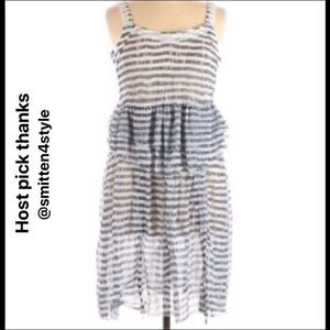 Tricotto Blue White Sheer Adjustable Dress Medium